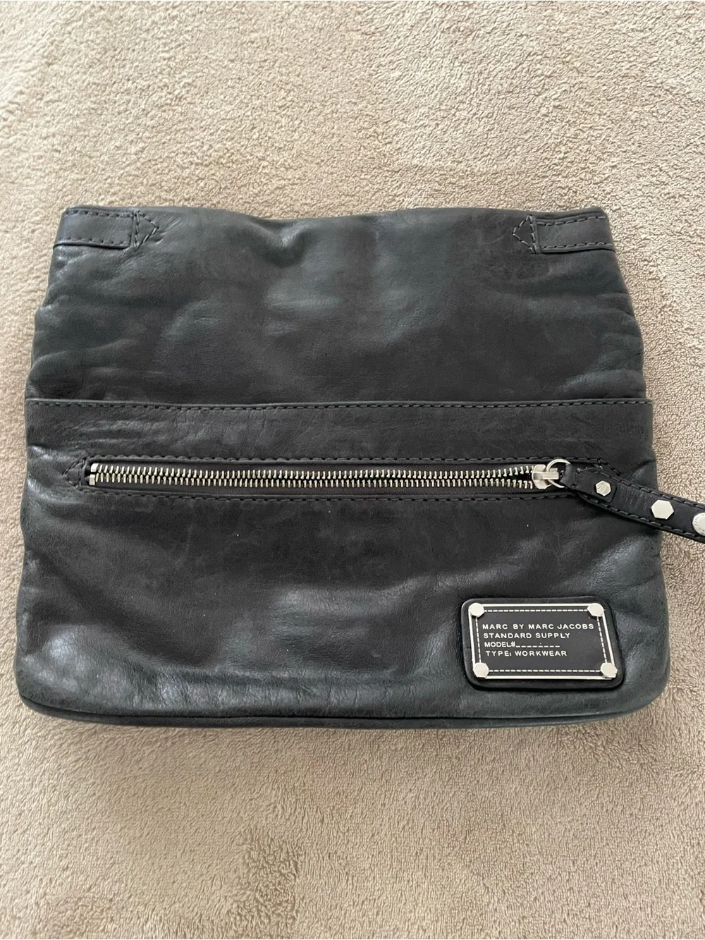 Marc by Marc Jacobs Black Leather Workwear Fold Over Clutch